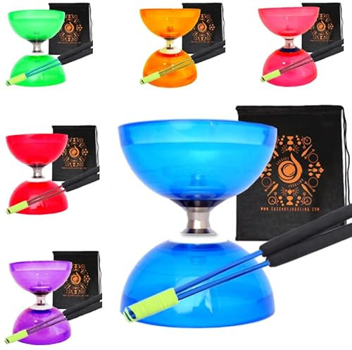 Juggle Dream Quartz Triple Bearing Clutch Diabolo Set with Aluminum 'Metal' Sticks, Diabolo String and Cascade Carry Bag (Blue with Blue Handsticks)