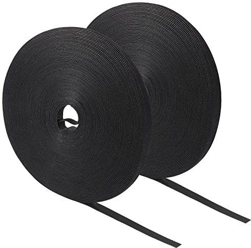 50m Klett Kabelbinder, 10mm Breite Klettband Beidseitig Wiederverschließbar Klettverschluss Kabel Klettband Schwarz für Innenbereich und Außenbereich (25m pro Rolle)