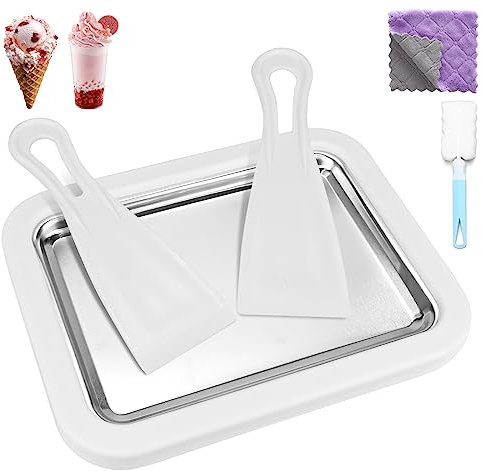 Eisplatte zum eis machen,Eiscreme Roller Maker Pan mit 2 Spateln, DIY Handcraft Edelstahl Eiscreme Maker für hausgemachte gerollte Eiscreme, gefrorener Joghurt, Gelato