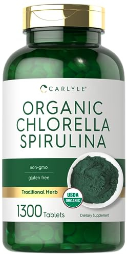 Carlyle Organic Chlorella Spirulina Tablets | 1300 Count | 50/50 Blend | Non-GMO and Gluten Free Supplement