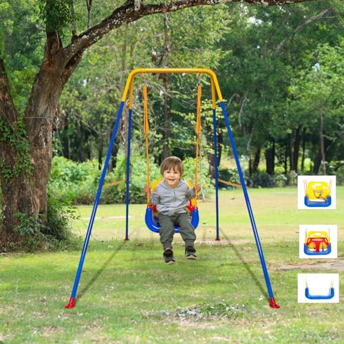 3-in-1 Toddler Swing Set,Indoor/Outdoor Baby Swing with Foldable Metal Stand, Kids Swing Seat for Playground,3 in 1 Kids Swing Seat Easy to Assemble and Store at Home Garage