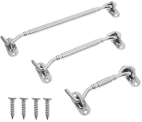 jojofuny 3pcs Stainless Hook Window Lock Hook Heavy Duty Eye Latch for Windows Doors Sheds Gates