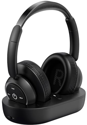 ROSIDA Cuffie wireless per guardare la TV, cuffie wireless per anziani con base di ricarica per trasmettitore TV, cuffie Bluetooth per TV, nessun ritardo audio, regalo per anziani o genitori, nero