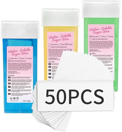 Beauty7 Cartuccia di cera roll-on da 150 g x 3 rulli di ricarica per depilazione adatta a tutti i tipi di pelle (Aloe Vera, miele + camomilla)