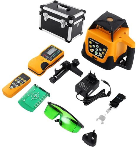 Niveau laser rotatif,con Telecomando, Ricevitore, Bersaglio Laser, Valigetta, Set Livella Laser Rotante 360 Gradi con Ricevitore,per l'industria degli Esterni,LivelloLaserVerdeConTreppiede
