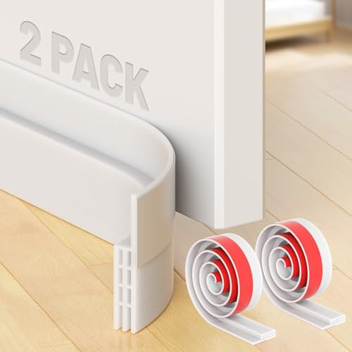 Oamwrae 2 Pièces Boudin de Porte, Bas de Porte Anti Courant d'air, Calfeutrer Bas de Porte Autocollant pour Isolation, Bloquer la Poussière (100 x 5 cm, Blanc)