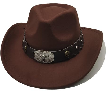 Willheoy Cappello da Cowboy a Tesa Larga Occidentale Western Australia Grande Bordo Unisex Uomo e Donna in Feltro Vintage (IT, Numero, 56, 58, Marrone 3#)