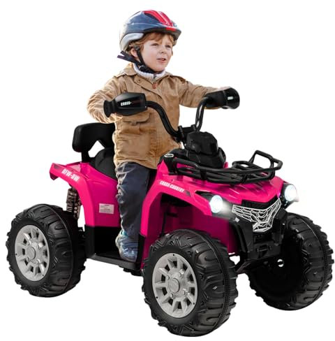 Maxmass 12V Electric Kids Quad Bike, Children Ride on ATV with Music, Lights, MP3, USB, Storage Basket, Forward and Backward, Battery Powered Electric Vehicle Toy Car for 3-8 Years Old (Pink)