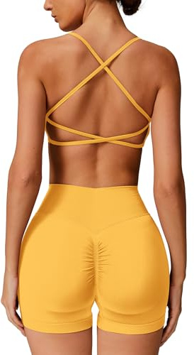 IMEKIS Ensemble de gymnastique 2 pièces pour femme, combinaison de sport, crossback, soutien-gorge de sport, taille haute, yoga, short, fitness, vêtements de sport, entraînement, jogging, pilates