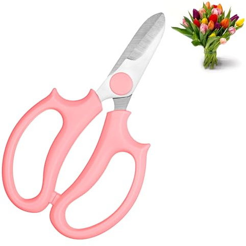Wanmu Flower Scissors, Thickened Stainless Plant Shears, Strong Flora Scissors, Branches and Leaves, Strong Pruner for Flowers, Flower Cutting Scissor(Pink)