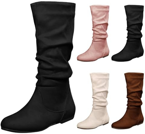 Generisch Botines Elegantes de Mujer en Ante Planas Medias Botas de Tacón Puntado Zapatos Cómodos Botas de Invierno Medias Botas Tobilleras Botas Cortas con Hebilla Botas de Tobillo Casuales, Negro