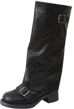 Generisch Bottes montantes au genou en peau de mouton avec pompons en caoutchouc creux pour femme et fille Taille 24, Noir , 42 EU
