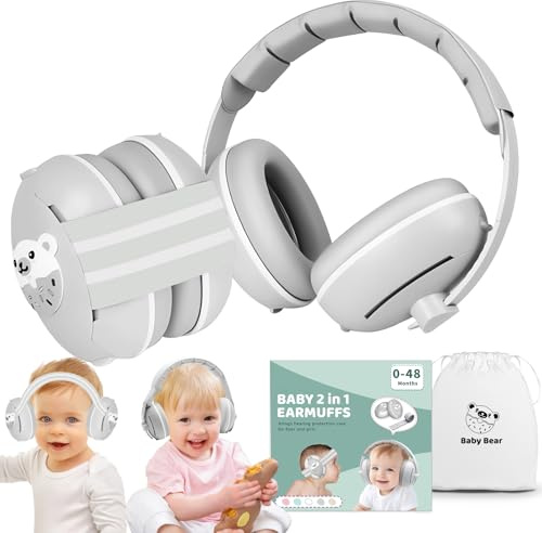 Oskuglin Cuffie Antirumore 2 in 1 per Neonati e Bambini 0-48 Mesi – Protezione Udito con Riduzione Rumore -25dB, Senza BPA – Archetto Morbido Regolabile per Dormire, Aereo, Concerti, Feste e Viaggi