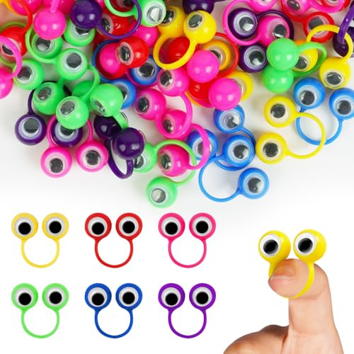 Aolso 50PCS Marionnettes à Doigt Oeil Doigt marionnette, Multicolore Bagues Marionnettes, Jouet éducatif Doigt pour Enfants Goodie Sac Pâques Party Favors La Fête et Cadeau d'anniversaire(Petit)