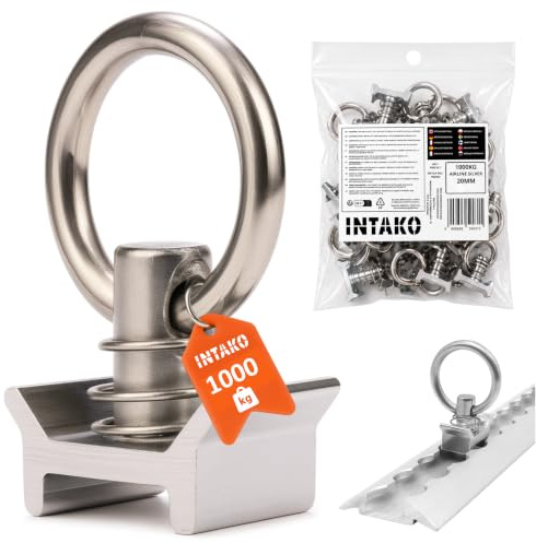 INTAKO Lot de 4 Anneaux d’Arrimage pour Rail Airline – Fixations 1000 daN pour Système de Rail – Adaptateurs pour Sangles, Remorque, Camion et Utilitaire - Airline Fitting - Argent
