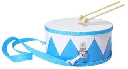 Liten trumma – träinstrument för småbarn | justerbar rem, musikleksak med justerbar rem, leksak, xylofon, tamburin, pedagogisk träleksak, sensorisk musikins