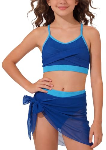 Happy Cherry Bikini de 3 Piezas para Niñas Moda Cómoda Traje de Baño Adolescentes Bañadores Ajustable de Verano con Falda 13-14 Años
