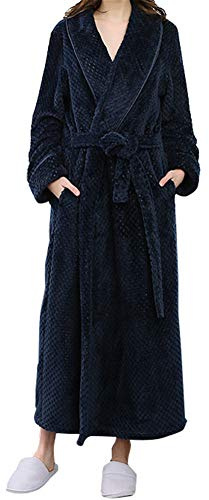 GODGETS Peignoir Femme Velours Robe de Chambre Polaire Chaud Long Flanelle Peignoir de Bain Homme Eponge Hiver Longue Marine M