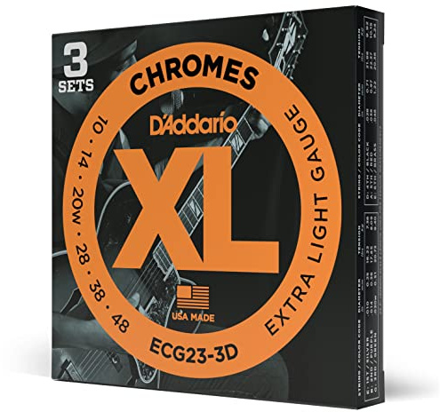 D'Addario Gitarrsträngar, XL Chromes-elgitarrsträngar, flat wound, polerad för en ultra-jämn känsla och varm, mild ton, ECG23-3D, extraljus, 10–48, 3-pack
