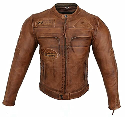 EURO STARS Herren Motorradjacke Highway 11 Lamm Leder Braun mit Protektoren, Herren Biker Lederjacke, Motorrad Lederjacke, Herren Jacke (5XL, Braun)