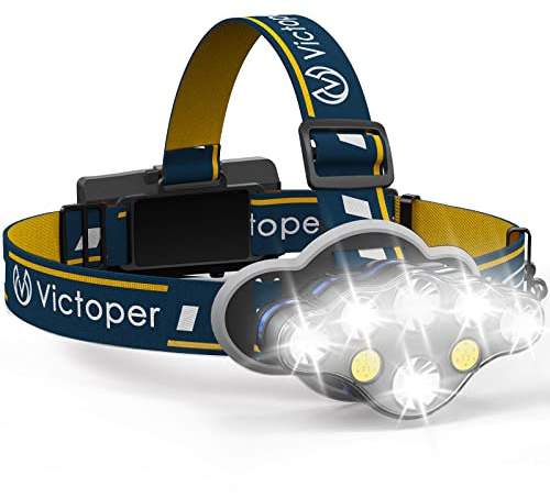 Victoper Head Torch –Super Bright 8 Lighting Modes 18000 Lumens Headlight LED Rechargeable, Super Bright LED Head Lamp, Hands-Free Flashlight for Camping, Fishing, Cycling, Hiking, Waterproof IPX4