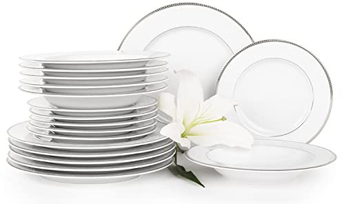 Konsimo Service de table combiné 6 personnes – New Hollis Platinum Assiettes modernes 18 pièces – Service de table – Service de table – Service & vaisselle – Service combiné pour 6 personnes – Service