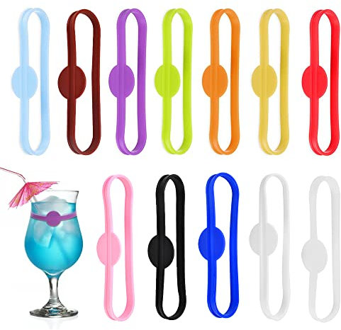 ZACUDA 12 Pz Marcatori per Bicchieri di Vino Segnabicchieri in Silicone per Feste Etichette in Vetro in Silicone Riutilizzabile Marcatori Bicchieri Anello in Silicone per Bar Casa Partito, 12 Colori