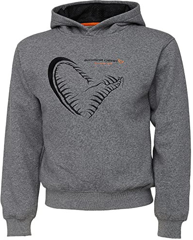Savage Gear Junior Jaw Hoodie, Angelbekleidung, Angeln Hoodie, Unisex, Grau, Junior 14-16