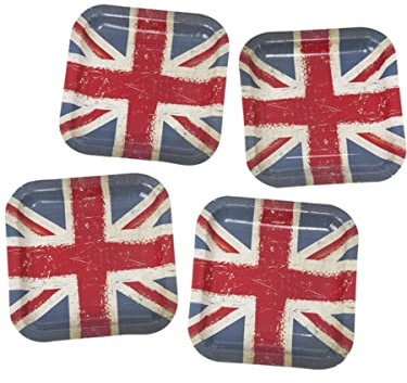 Smiffys Union Jack Vintage Print Paper Plates 8 Pack, 9/ 23cm, Union Jack Fancy Dress, Union Jack Dress Up Party Goods