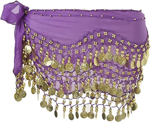 Morices Belly Dance Hip Scarf, Belly Dancing Skirt Hip Scarves with Dangling Gold Coins for Performance Costume Belly Dance Yoga Class