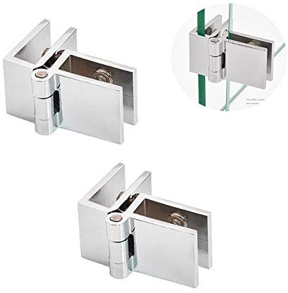Lulullaby 2 Pièces Charnière en Verre à 90 Degrés, Alliage de Zinc, Argent, Polie, Montage sur Porte, 5-8mm, 7 x 6 cm, 1 gramme