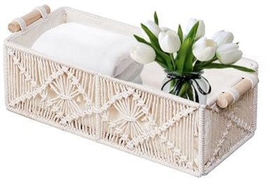 Cesta de almacenamiento de macramé, caja decorativa tejida a mano, cesta de almacenamiento trenzada, cesta de regalo, papel higiénico, caja de almacenamiento para dormitorio, cuarto de baño