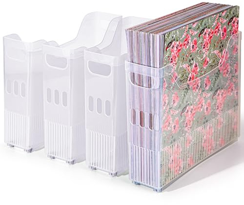 Caydo 4 Stück Scrapbook-Papieraufbewahrung mit Rollen, Kunststoff-Scrapbook-Aufbewahrungsbehälter für 30,5 x 30,5 cm Papiere, Scrapbook-Papier, Vinylbögen, Kartons