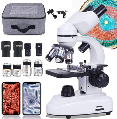 JaLdE Microscopio De InvestigacióN De Laboratorio Profesional (30000X- 50000X-70000X), Microscopio Compuesto para Adultos/Estudiantes, Luz LED Ajustable, Ajuste Coaxial Grueso Y Fino,70000X