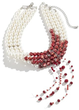Danshinbow Halloween couches perles franges Choke cou gothique collier bracelet goutte de sang pendentif réglable collier femmes et filles bracelet (Collier rouge)