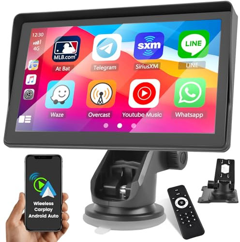 Inefala Autoradio Portatile con Carplay Android Auto 7 Pollici Schermo per Auto con Bluetooth Trasmissione FM Airplay BT Collegamento a Specchio 12V-24V