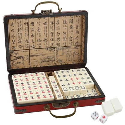 Sarini Mini Juego Chino Majong, Estructura sólida, Juego Mah Jongg fácil de Leer, Juegos completos Majong para Viajes, Fiestas, Juegos Familiares