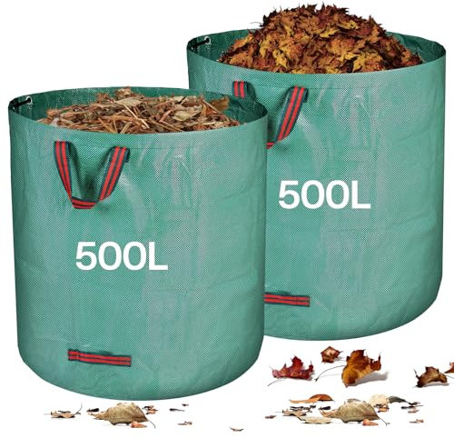 Zanfqvo Sac Jardin Dechets Verts Resistant, 2 x 500 l Sac Vegetaux Jardin avec Poignées, Pliables et Réutilisables, en Polypropylène Extrêmement Robuste (PP)