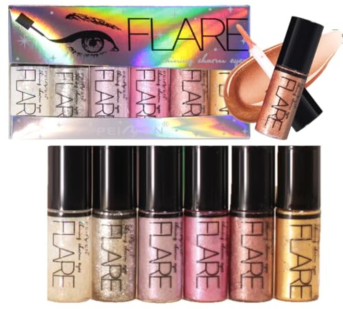 KARLOR Eyeshadow(A) - Ombretto liquido glitterato, 6 pezzi, argento dorato, rosa liquido, lucido, ultra lucido, con brillantini metallizzati, glitter per occhi e glitter