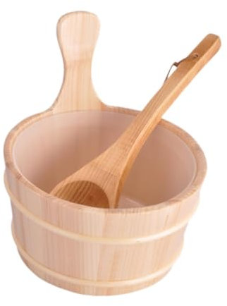 Colcolo Seau en Bois pour Sauna avec Louche 4L Équipement de Sauna pour Sauna Bain