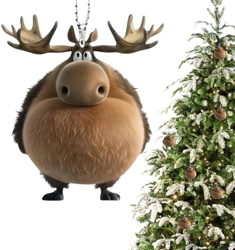 Generisch Elch-Weihnachtsbaumschmuck, Acryl-Cartoon-Elch-Ornamente für den Weihnachtsbaum, Flaches 2D-Dekorornament, Saisonale Dekoration für Zuhause und Auto