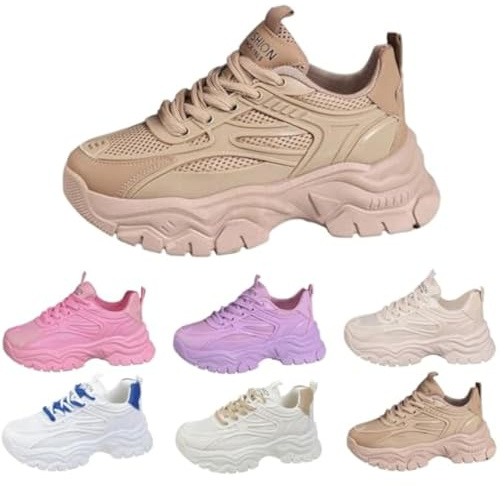 TAITUS Sneaker Scarpe Sportive Leggere da Donna con Plateau, Scarpe da Ginnastica da Donna Outdoor Leggere e Traspiranti con Plateau, Scarpe per Il Tempo Libero in Rete Traspirante (35,Khaki)
