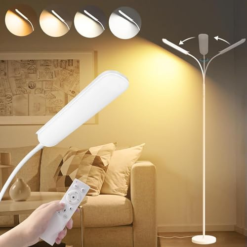 LED Uplighter Floor Lamp Adjust freely, 18W 1800LM Dimmable Floor Standing Lamp with Remote & Touch Control, 1min Installation, Standard Eye Caring Reading Lamps Living Room Modern for Bedroom (White)