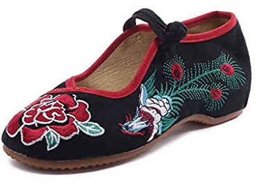 Fashion Handmade Vintage Women Ballet Flats Old Beijing Chinese Traditional Embroidered Cloth Single Shoes for Woman (Color : Black, Size : Code 36) (Black Code 40)
