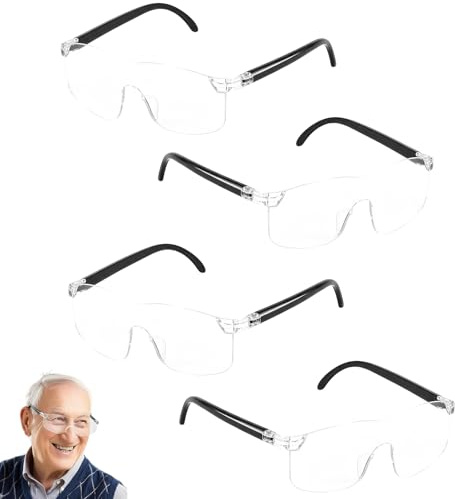 Set di 4 occhiali con lente d'ingrandimento 300%, 500%, 800%, ingrandimento 1000%, lente d'ingrandimento per occhiali da vista, anti-luce blu, ideale per lavoro a distanza, lettura, cucito, fai da te