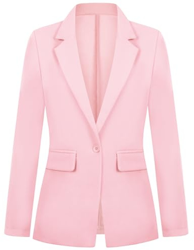 LADI TREND Women Pink Blazer Jacket Long Sleeve Notched Lapel One Button Suit Jackets Blazers Tailored Outfit(Pink M)