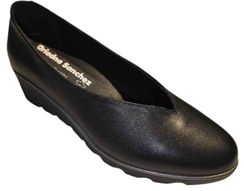Ariadna Sánchez Zapatos Salón Mujer Vesta Cuña Plataforma, Cómodos, Azafatas, Trabajo. Calzado de Piel Fabricados en España Tacón Medio (Negro, Sistema tallas calzado EU, Adulto, Números, mediano, 38)
