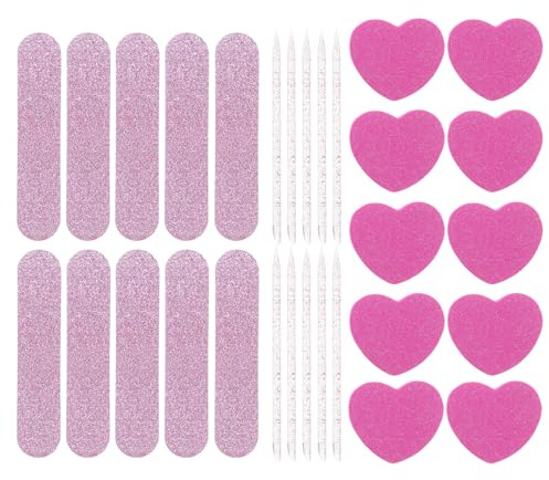 HEALEEP Kit de Manicura 30 Piezas Esponjas para Uñas en Forma de Corazón, Limas Suaves y Bloques Pulidores, Accesorios para Pedicura y Arte de Uñas, Compacto y Ligero para Uso Profesional