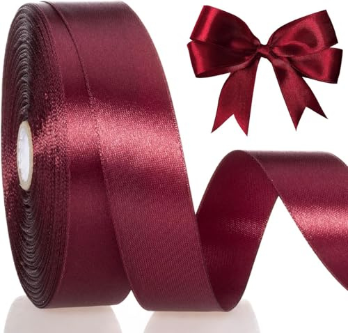 Burgundy Ribbon 20mm Wide, Dark Red Satin Gift Wrap Ribbon 22Meter *1 Roll for Crafting Decor &Gift Wrapping for Birthday Holiday Wedding Party Festival DIY Bow Craft Decoration (Wine Red)