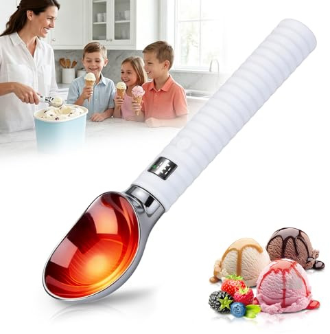 Cuchara de Helado Calentada,Cuchara de Helado Caliente con 2 Niveles de Calor 55/70°C Pantalla LED Cucharas para Helado Calefactable Recargable para Helado Duro Gelato Bola de Helado(Blanco)